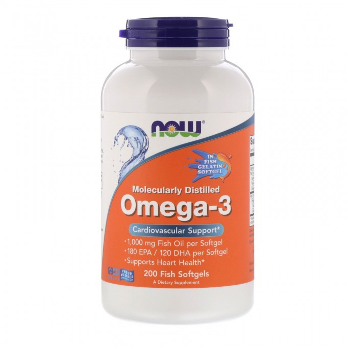 Рыбий жир NOW FOODS OMEGA-3, 1000 мг - 200 капсул NS9707