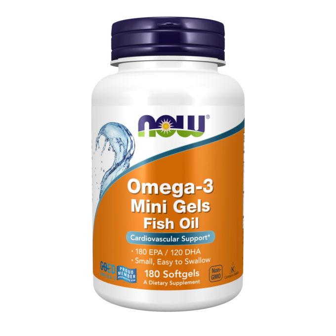 Рыбий жир NOW FOODS OMEGA-3 MINI GELS, 180 мини капсул NS26200