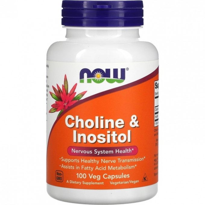 Витамины группы В NOW Cholin & Inositol, Холин + Инозитол - 100 капсул NS0470